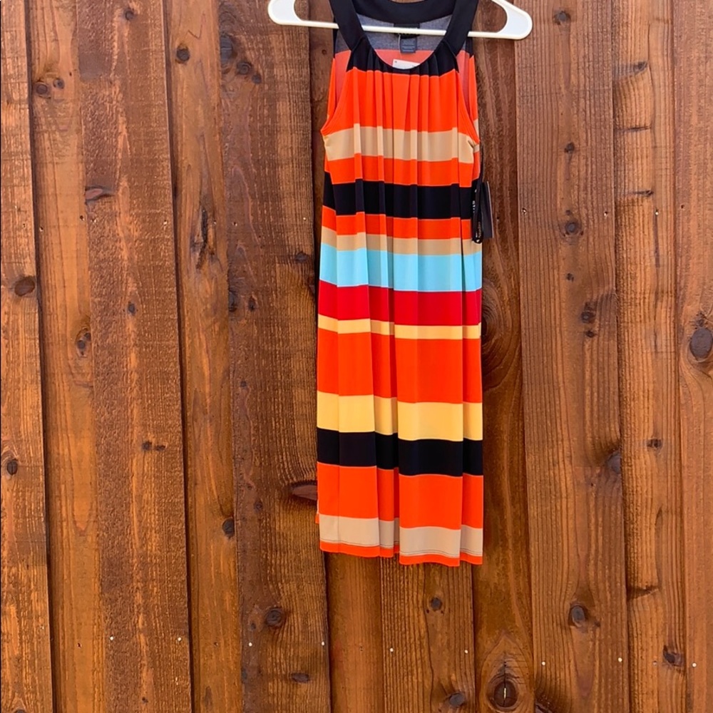 Horizontal warm stripes halter dress